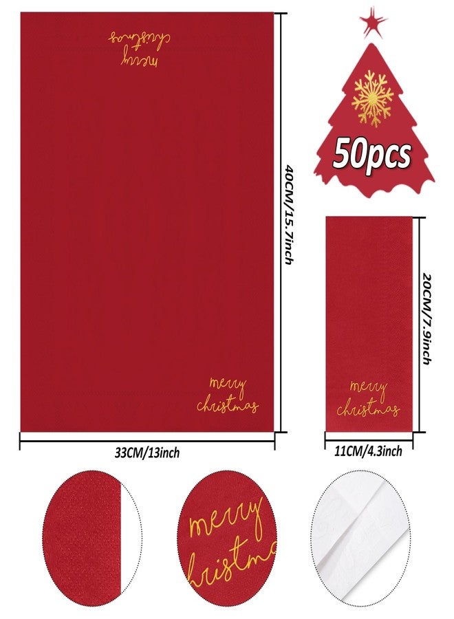 Whaline Merry Christmas Guest Napkins Red Gold Foil Disposable Paper Napkins Xmas Guest Hand Napkin Towel for Winter Party Supplies Bathroom Table Decor, 50 Pcs - Image 2